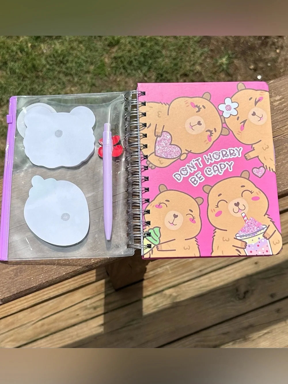 “Don’t Worry be Capy” Notebook Set w/ Sticky Notes and Cherry Pen